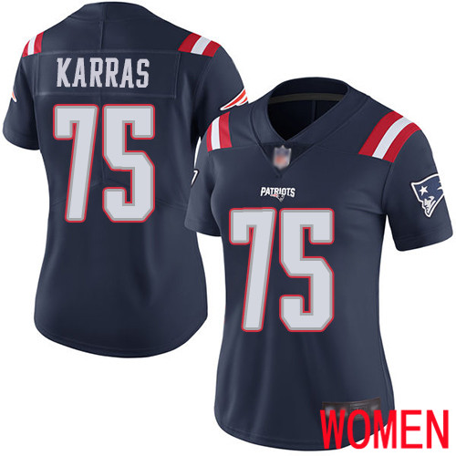 New England Patriots Football 75 Rush Vapor Untouchable Limited Navy Blue Women Ted Karras NFL Jersey